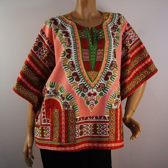 Just Cruising Top Tribal Boho African Print Short Sleeve V Neck Women XL Dashiki - Picture 8 of 12